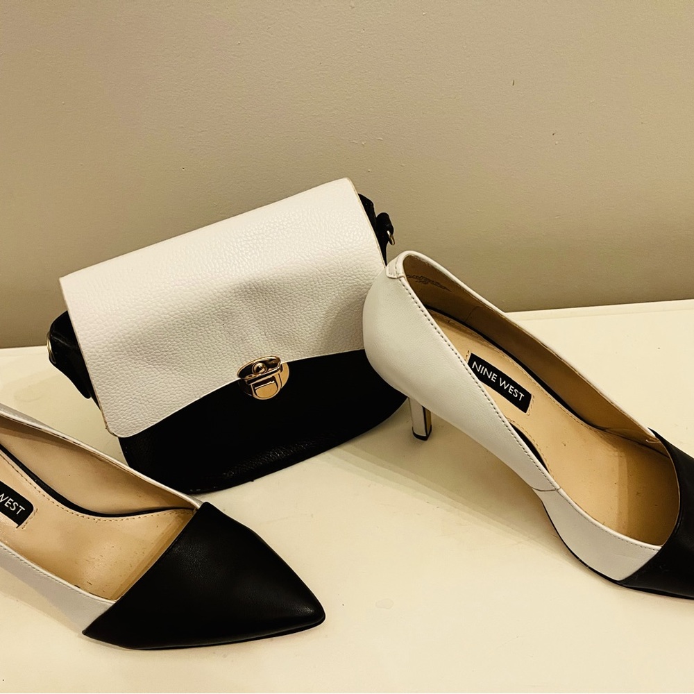 Nine West Black and White Heels with Matching Bag.. bag is a bonus..